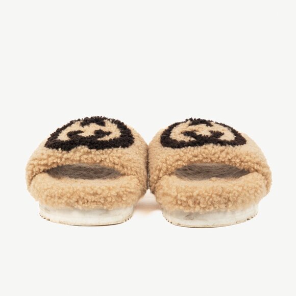 Gucci Beige Merino-Wool Faux-Shearling Interlocking-GG Slide Sandals - Picture 3 of 11
